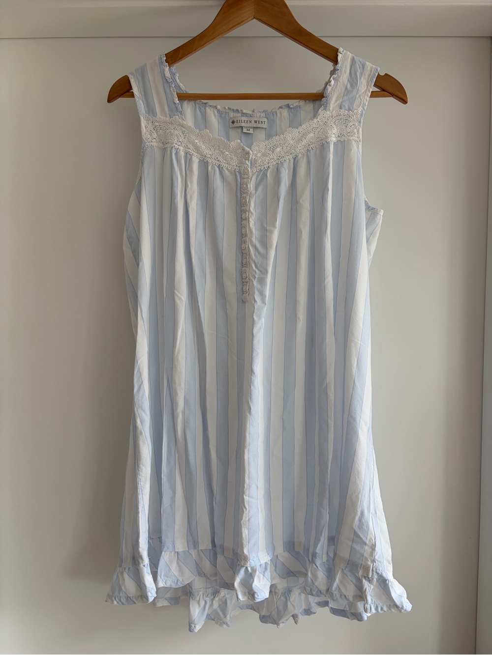 Eileen West Blue & White Striped Sleeveless Nightgown M